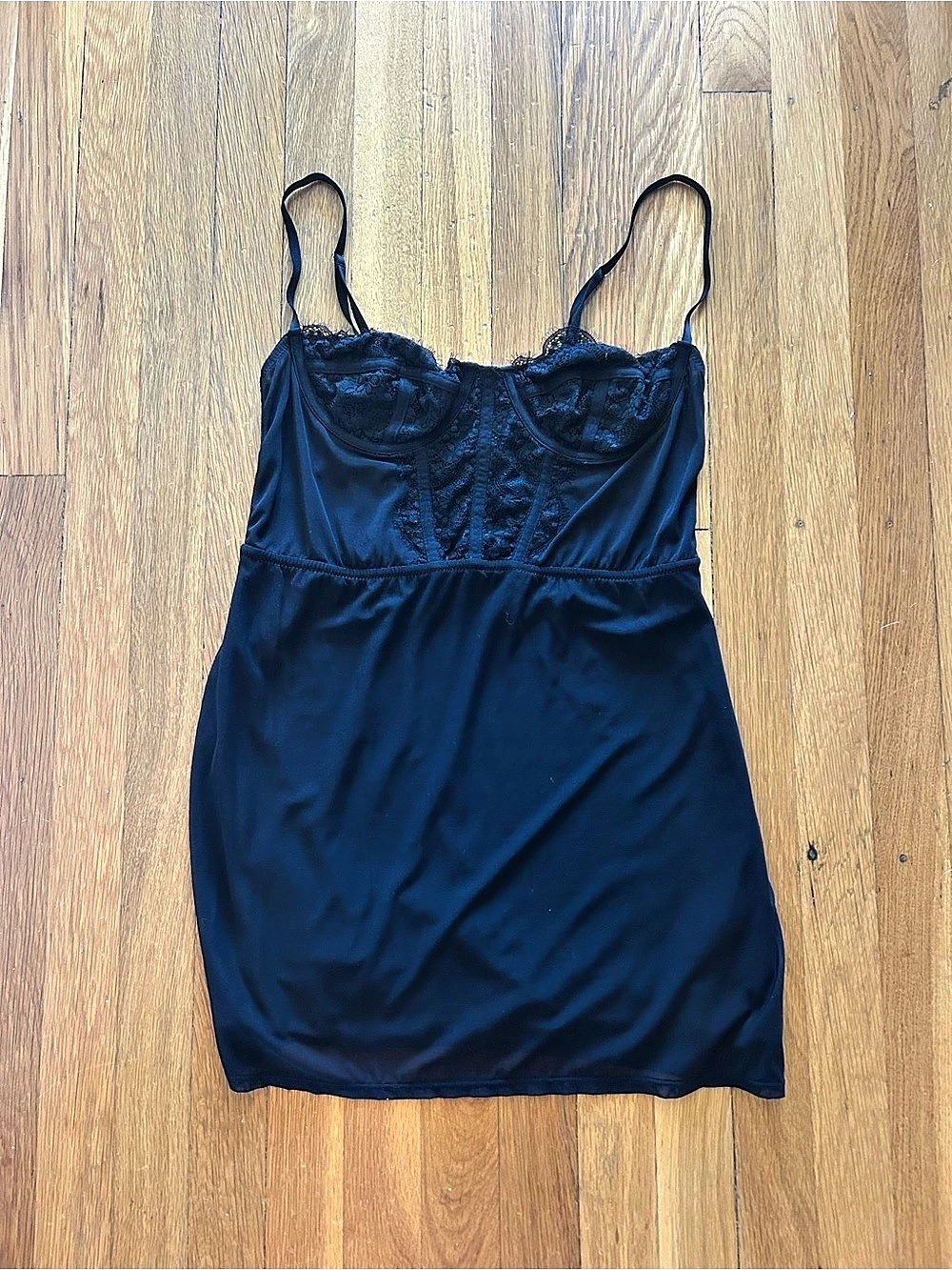 Urban Outfitters Lace Cupped Mini Slip Dress in Black